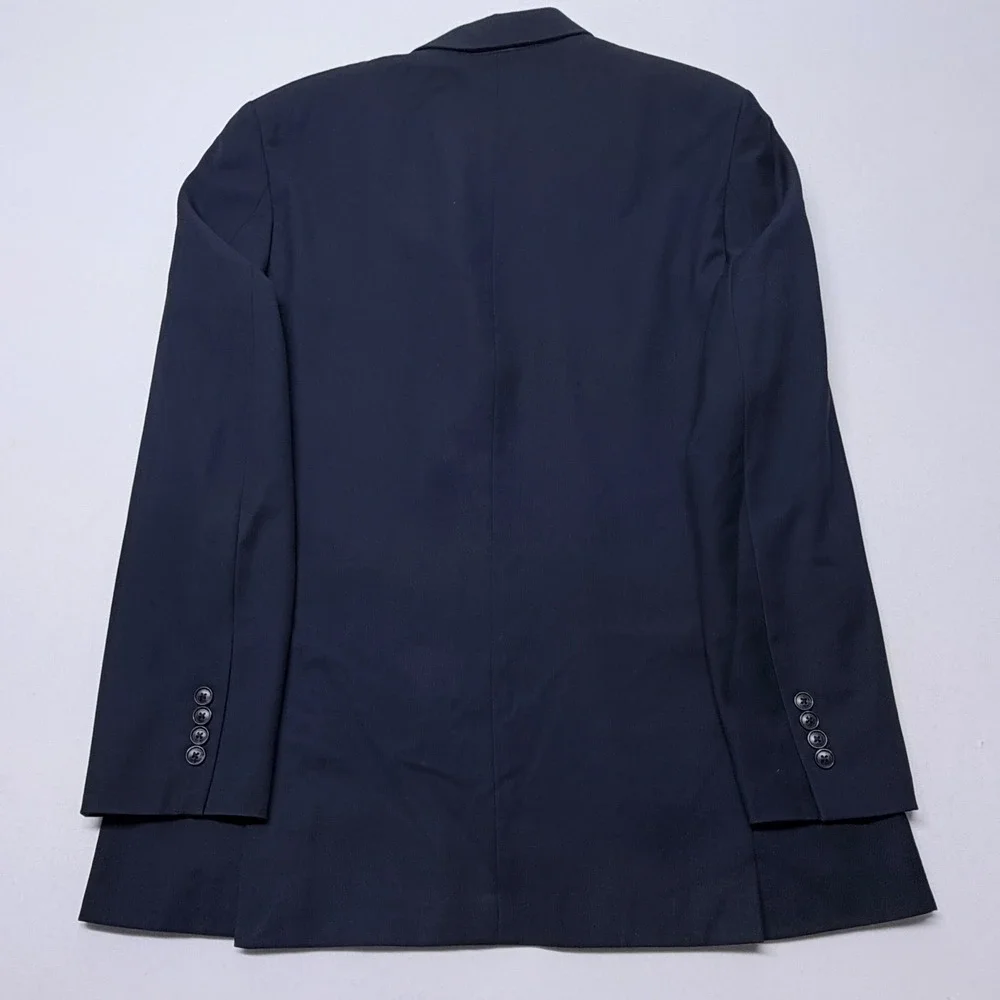 Van Heusen Mens Navy Blue Two Button Suit Jacket Blazer 42L Solid Professional